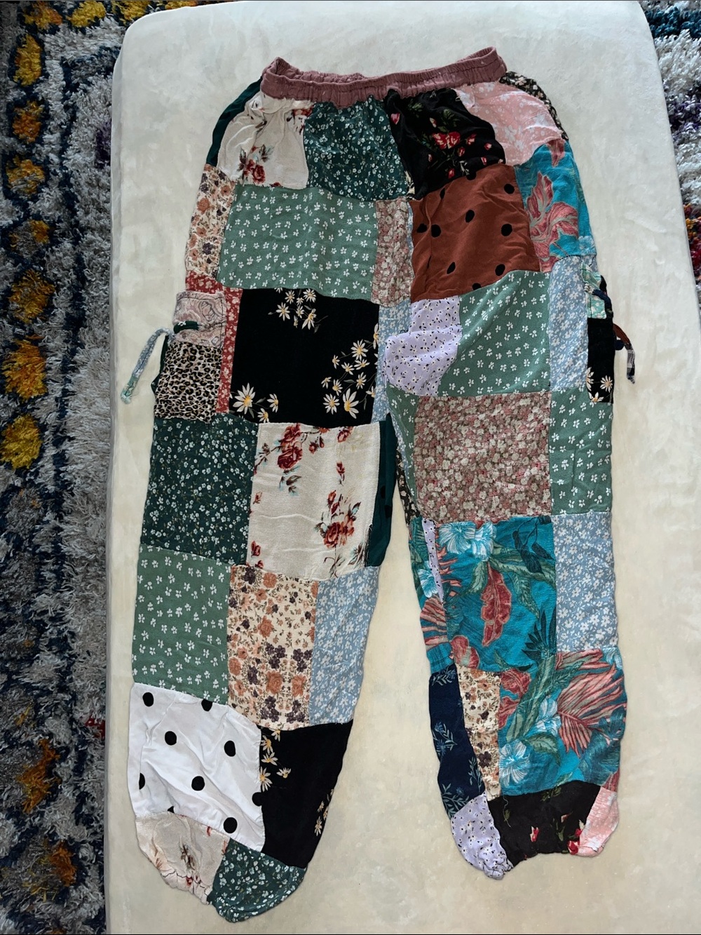 Patchwork Floral Kids Jogger Pants - Green Multicolor